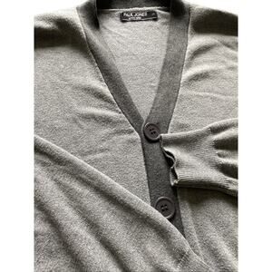 Paul Jones Sweater Cardigan Men's Gray Contrast Trim V Neck Button Up LS Size S